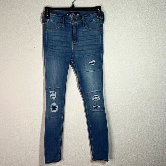 Hollister Blue Distressed High Rise Cropped Skinny Jean Leggings Women's‎ Size 1 - Picture 1 of 9